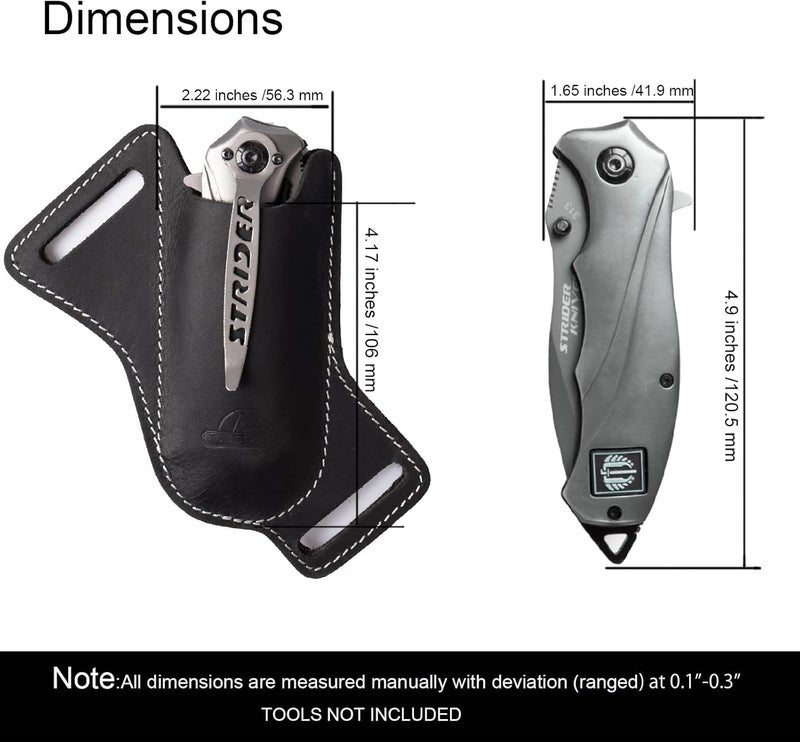 topstache Handmade Leather Pocket Knife Sheath for Belt,EDC Belt Folding Knife Sheath for Man,Cross Draw Left Side Carry Open Top Knife Sheath for 5 inch Folding Knife,Black - Image 5